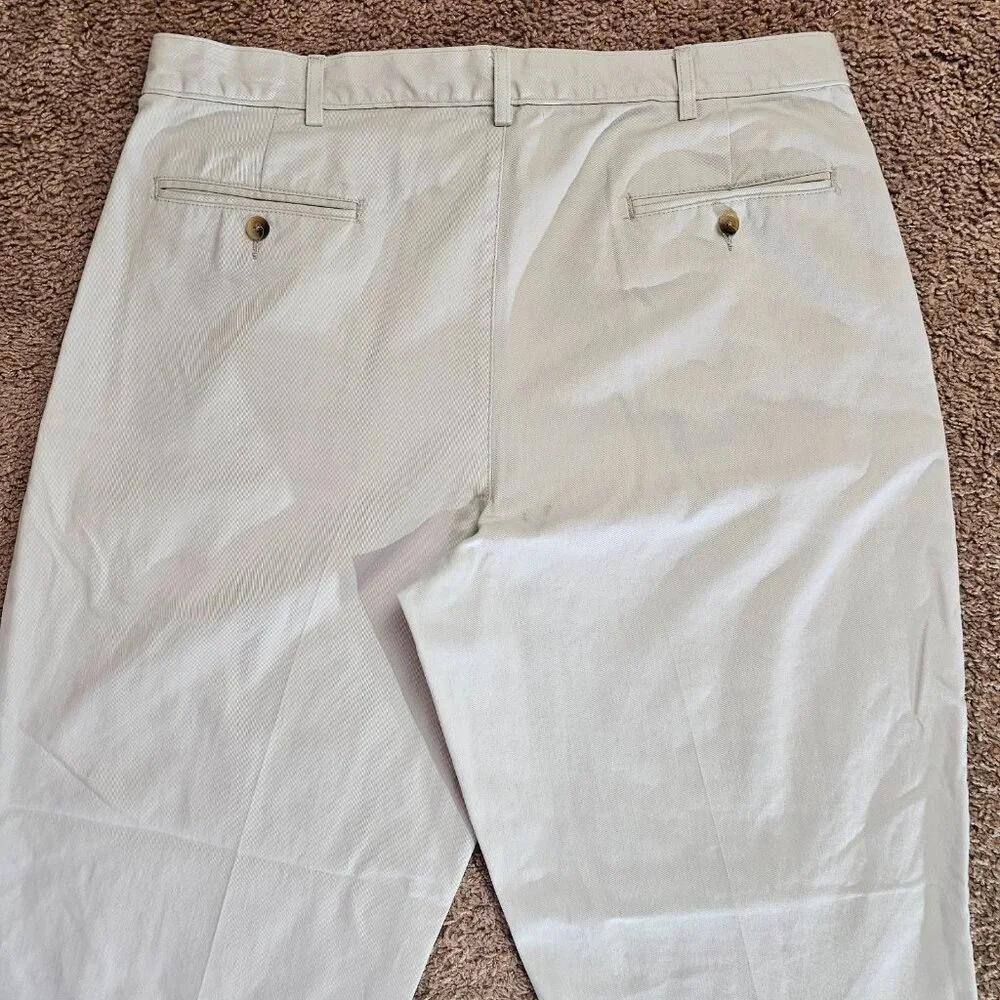 Vintage LL Bean Pleated Chino Pants Mens Tag 38x32 Act 36x31 Beige Cuffed Read - Picture 11 of 14